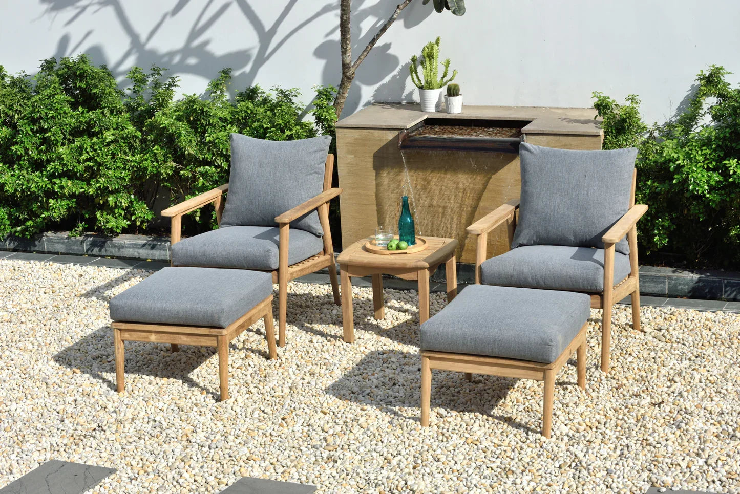 Flores 5 Piece Deep Seating Cushioned Seating Set - Teak Patio Sofa Set