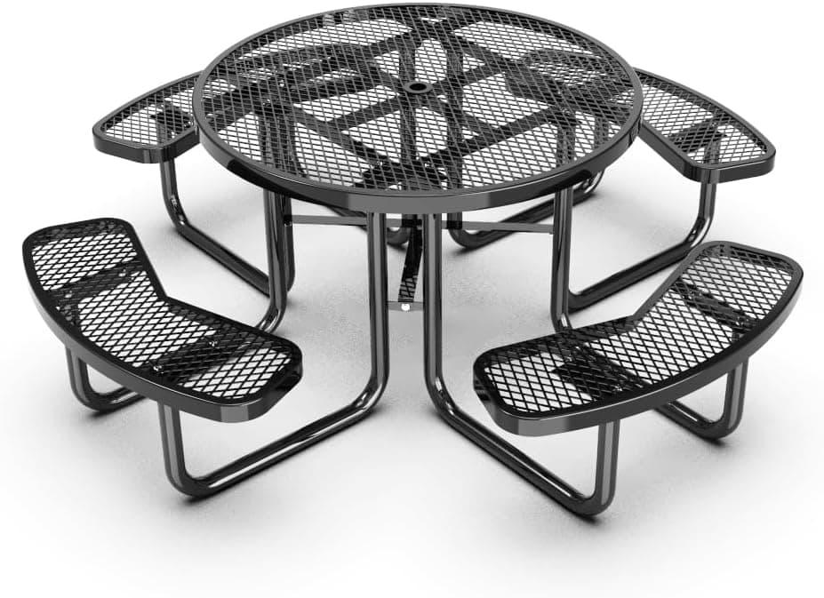 Quick Ship Round Picnic Table 46" Round Expanded Metal - Portable Commercial Picnic Table