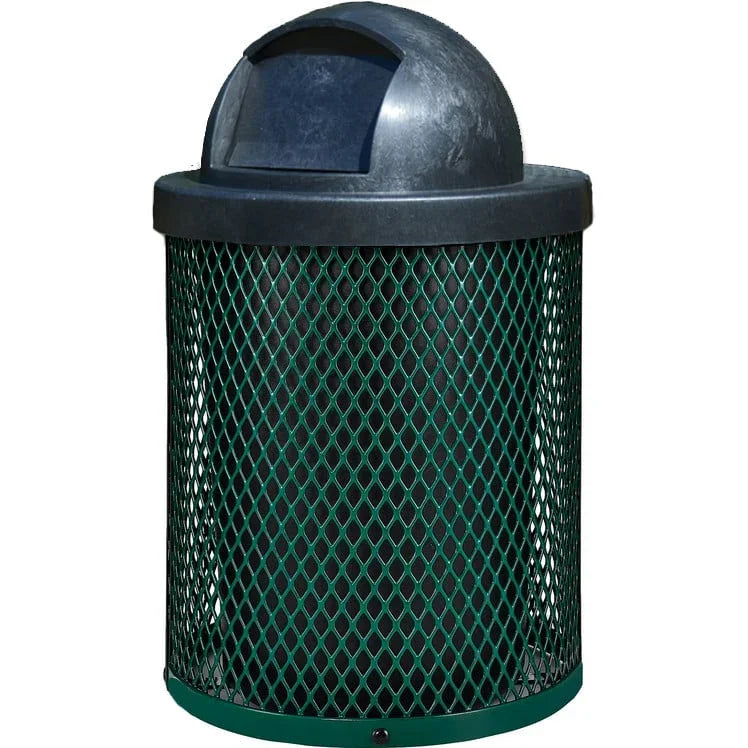 Commercial 36 Gallon Diamond Steel Trash Can With Plastic Dome Lid, Liner & Base