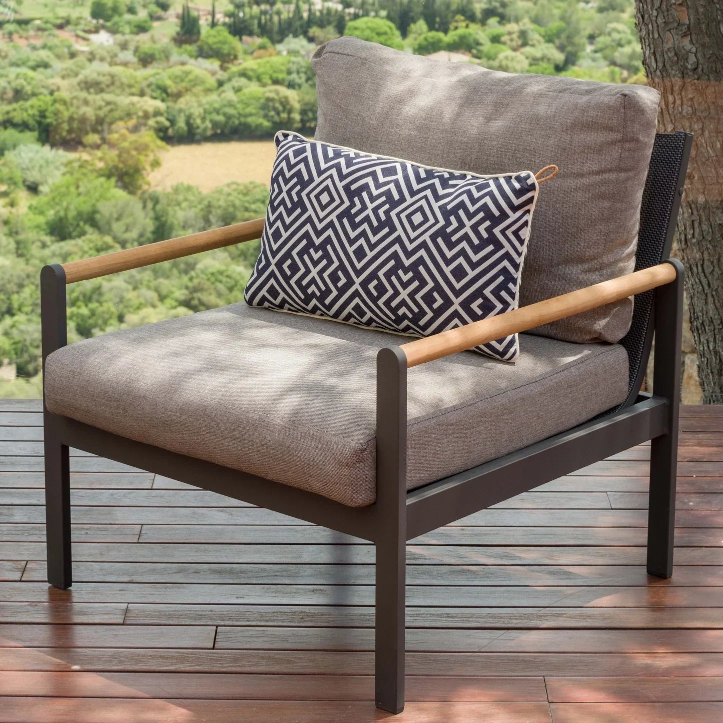 Capri Commercial Patio Cushioned Lounge Chair - Aluminum with Teak Accents
