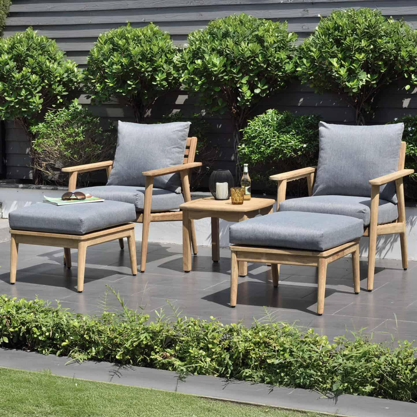 Flores 5 Piece Deep Seating Cushioned Seating Set - Teak Patio Sofa Set