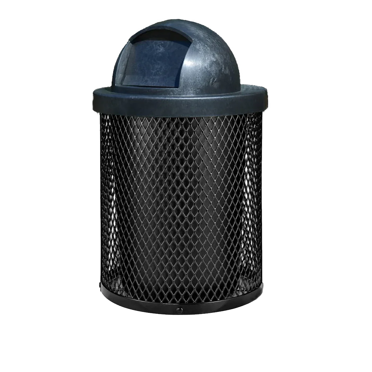 Commercial 36 Gallon Diamond Steel Trash Can With Plastic Dome Lid, Liner & Base