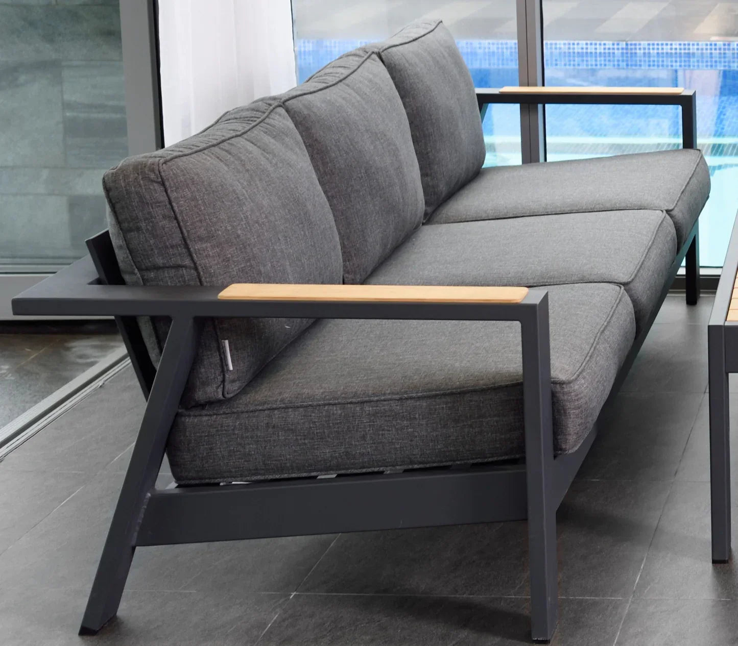 Oceanic 4 Piece Commercial Deep Seating Patio Sofa Set - Aluminum with Teak Accents