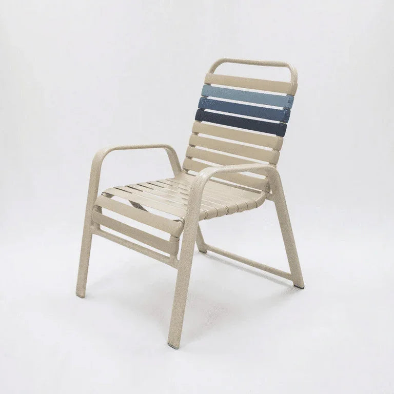 Pool Side Dining Chair, Wide Frame - Vinyl Strap With Comfort Arm