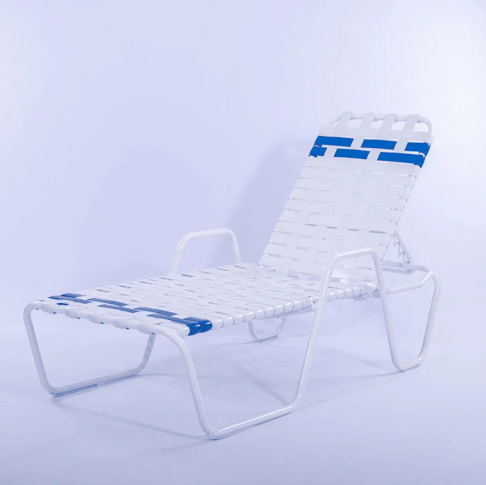Vinyl Basket Weave Commercial Pool Chaise Lounge - 14 in Height with Arm Rests