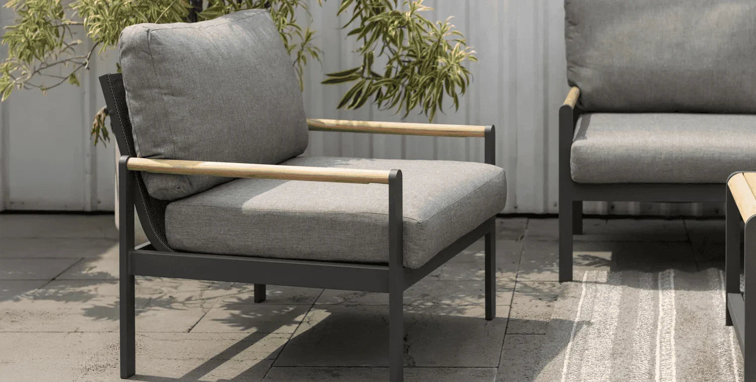 Capri Commercial Patio Cushioned Lounge Chair - Aluminum with Teak Accents