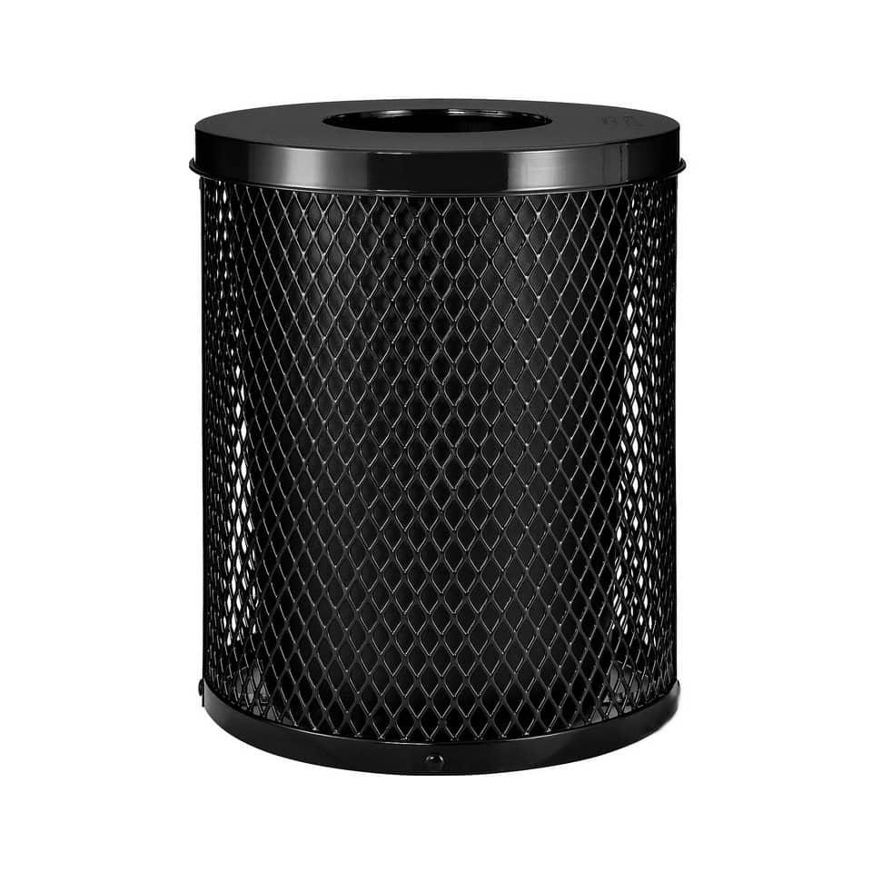 Commercial 36 Gallon Diamond Steel Trash Can With Lid, Liner & Base - Outdoor