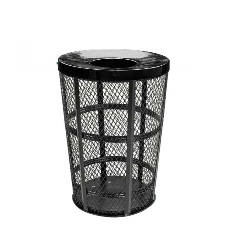 Outdoor Steel Mesh Corrosion Resistant Trash Can, 48 Gallon With Flat Top Lid