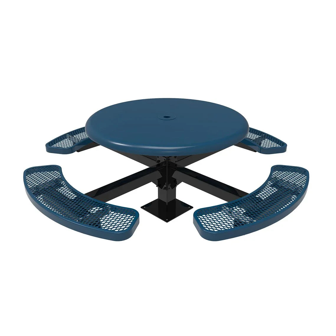 Round Solid Top Pedestal Picnic Table - Expanded Metal Seats