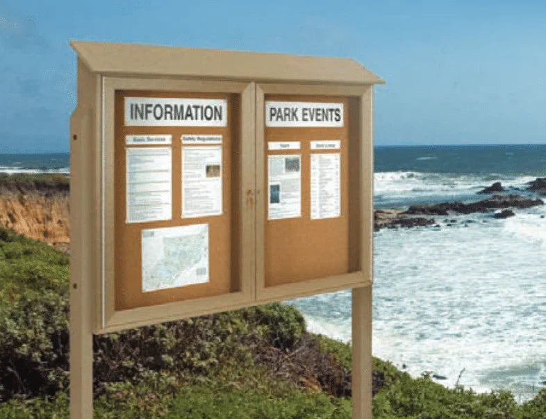 Double Door Cork Outdoor Message Board 45"x30"