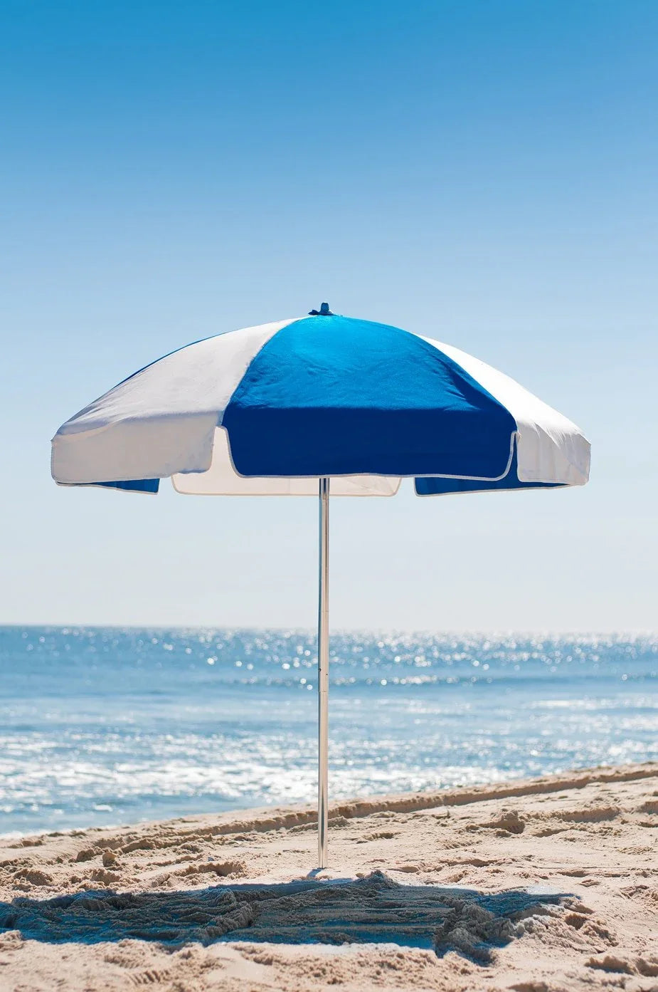 Frankford Emerald Coast, Aluminum Silver Anodized 6.5 Foot Wide, Hexagon Manual Lift Beach Umbrella