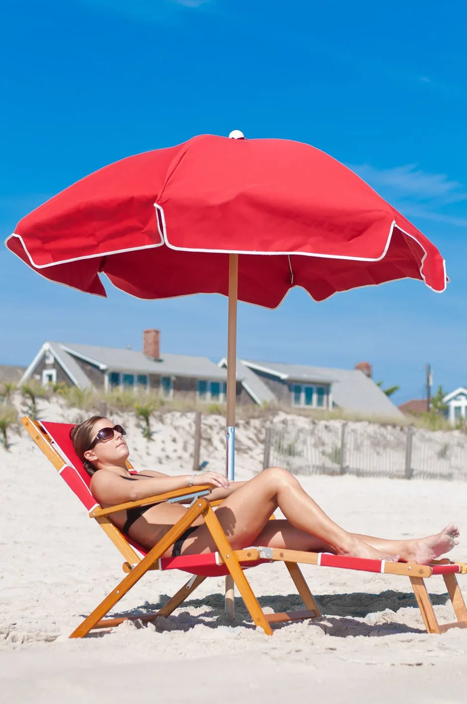 Frankford Emerald Coast, Ash Wood 6.5 Foot Wide, Hexagon Manual Lift Beach Umbrella