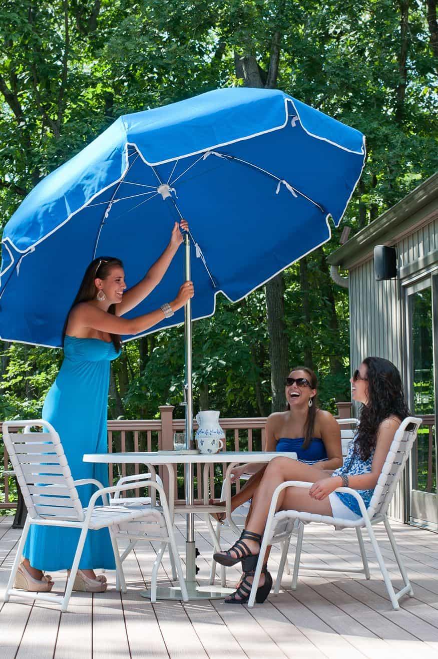 Frankford Laurel Steel Silver Anodized 7.5 Foot Wide Octagon Auto Tilt Umbrella