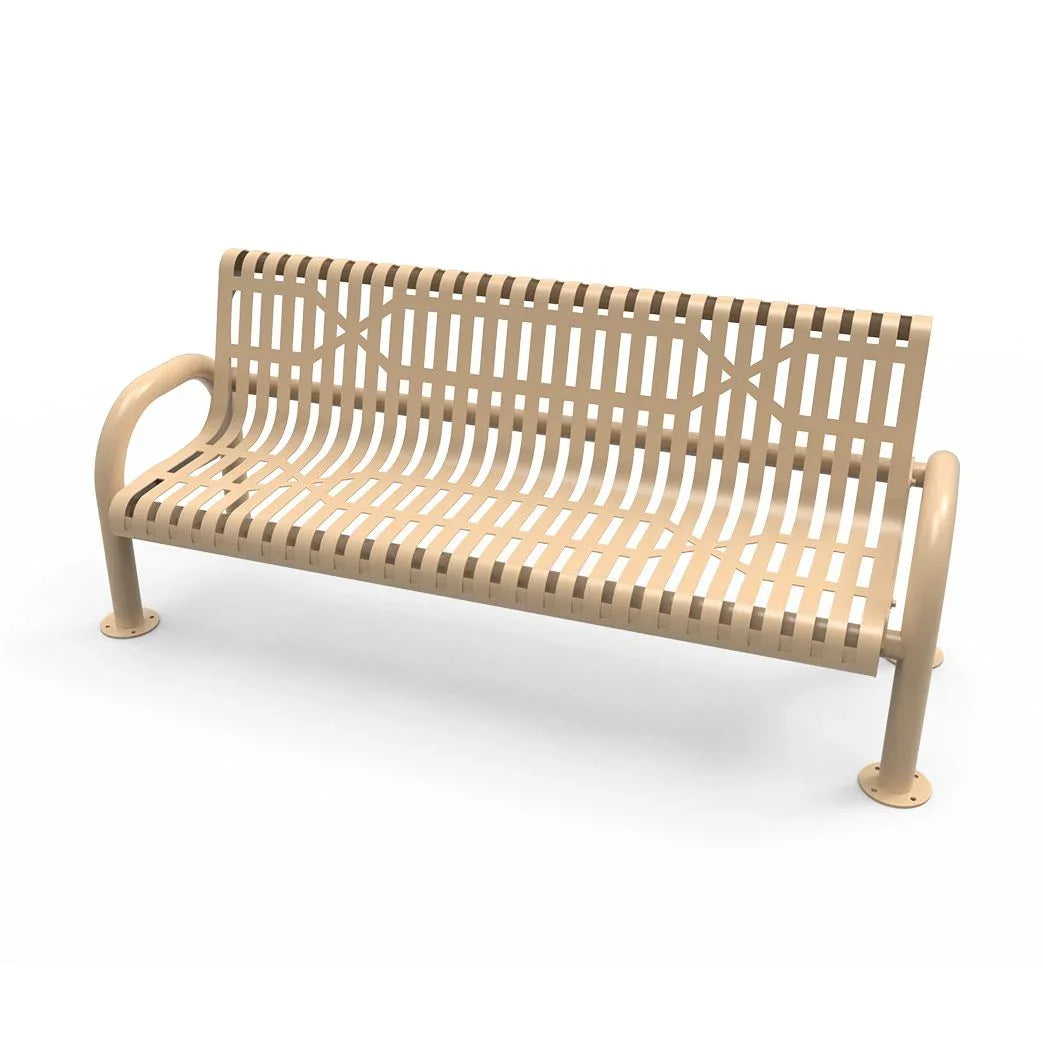 Pipe Park Bench with Back - Slatted Steel