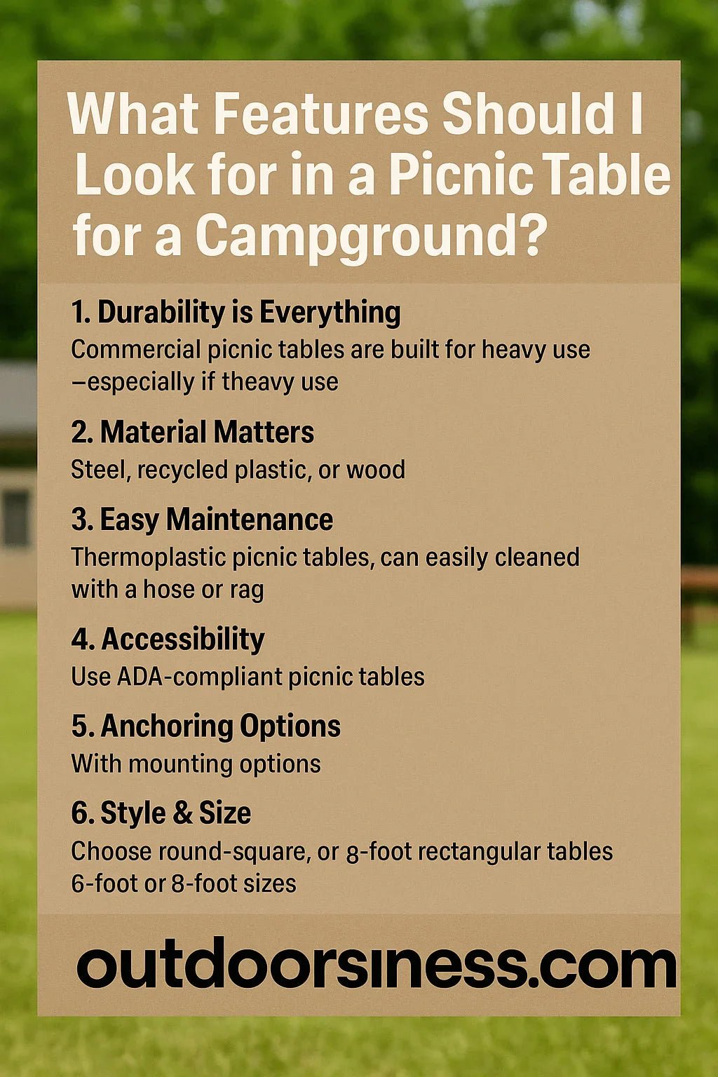 Best Features To  Look for in a Picnic Table for a Campgrounds - Outdoorsiness