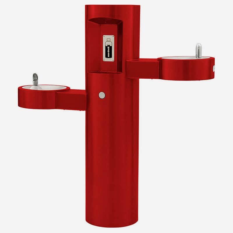 Bi-Level Pedestal Outdoor Drinking Fountain with Bottle Filler