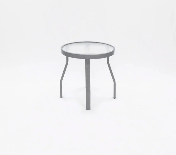 Oasis 18in Round Acrylic Pool Side Table – Rectangular Aluminum Tubing