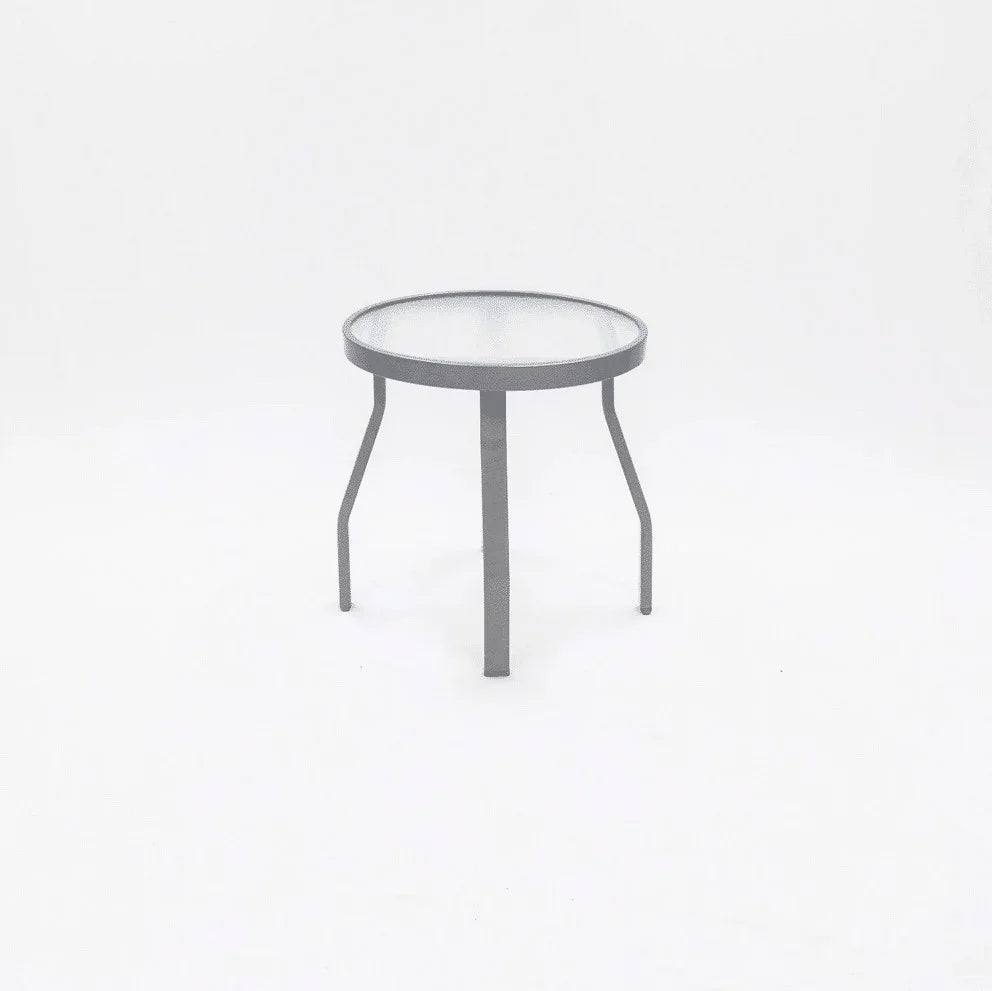 Oasis 18in Round Acrylic Pool Side Table – Rectangular Aluminum Tubing