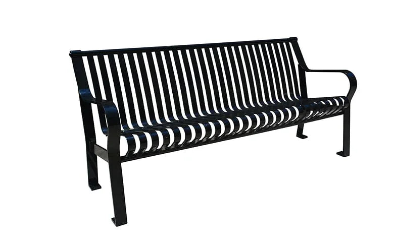Courtyard Commercial Slatted Steel Bench With Back - 6ft