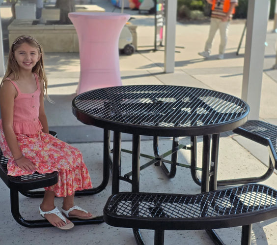 Quick Ship Round Picnic Table 46" Round Expanded Metal - Portable Commercial Picnic Table