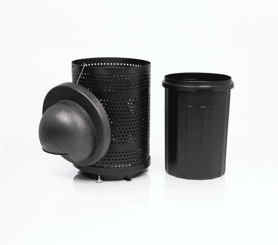 32 Gallon Punched Steel Heavy-Duty Commercial Outdoor Trash Can – Plastic Dome Lid, Liner & Base - Outdoorsiness