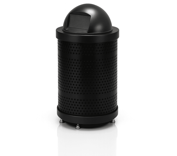 32 Gallon Punched Steel Heavy-Duty Commercial Outdoor Trash Can – Plastic Dome Lid, Liner & Base - Outdoorsiness