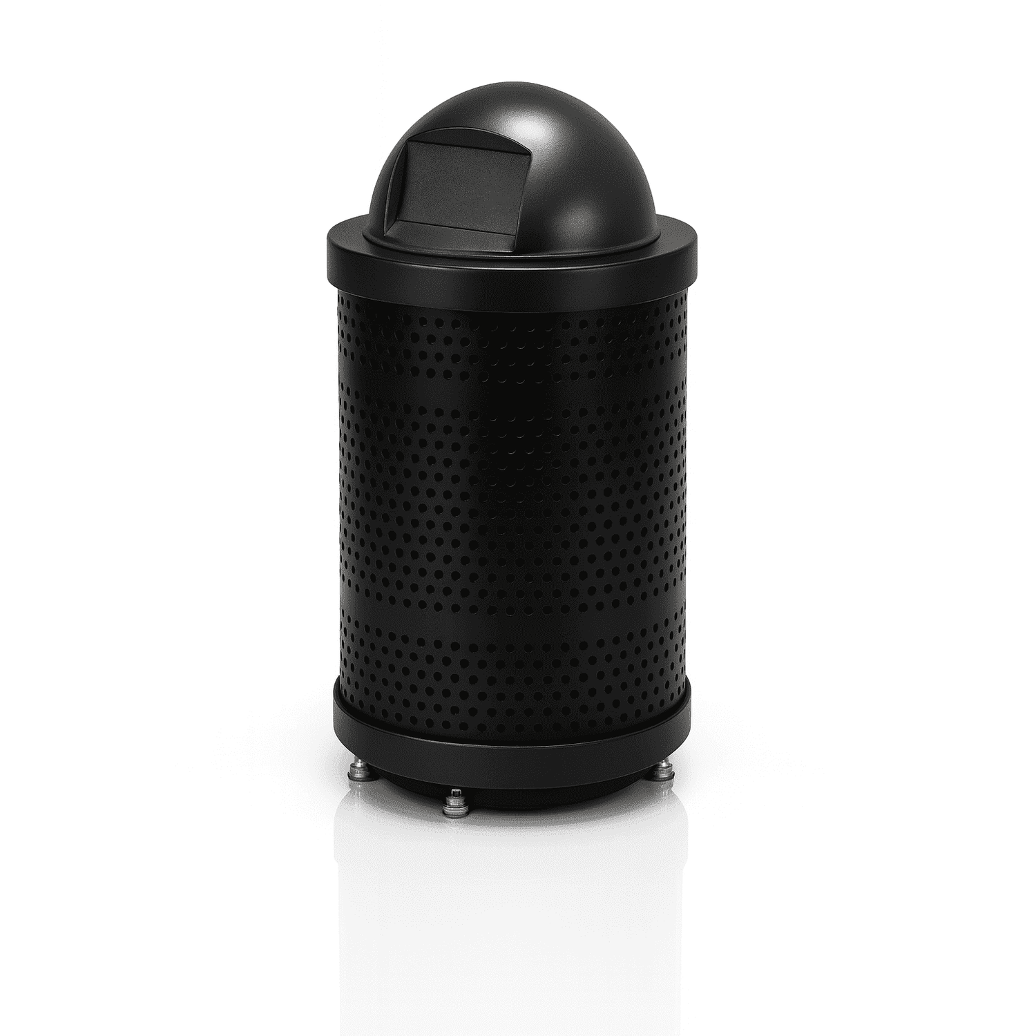 32 Gallon Punched Steel Heavy-Duty Commercial Outdoor Trash Can – Plastic Dome Lid, Liner & Base - Outdoorsiness