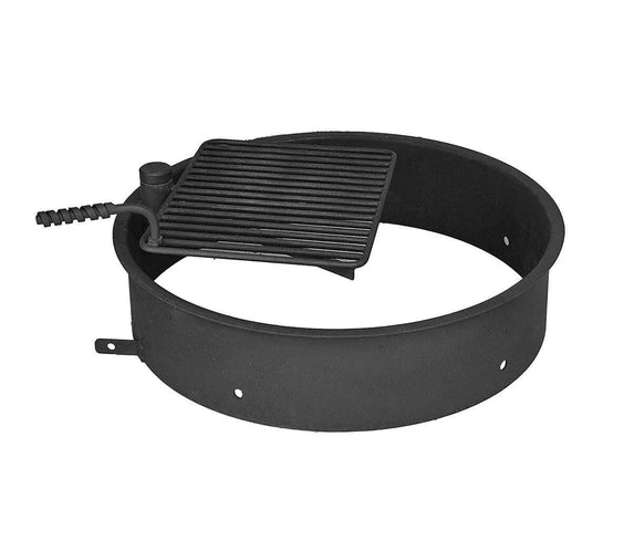 32" Steel Fire Pit Ring with Swivel Cooking Grate – Commercial Heavy Duty - Outdoorsiness