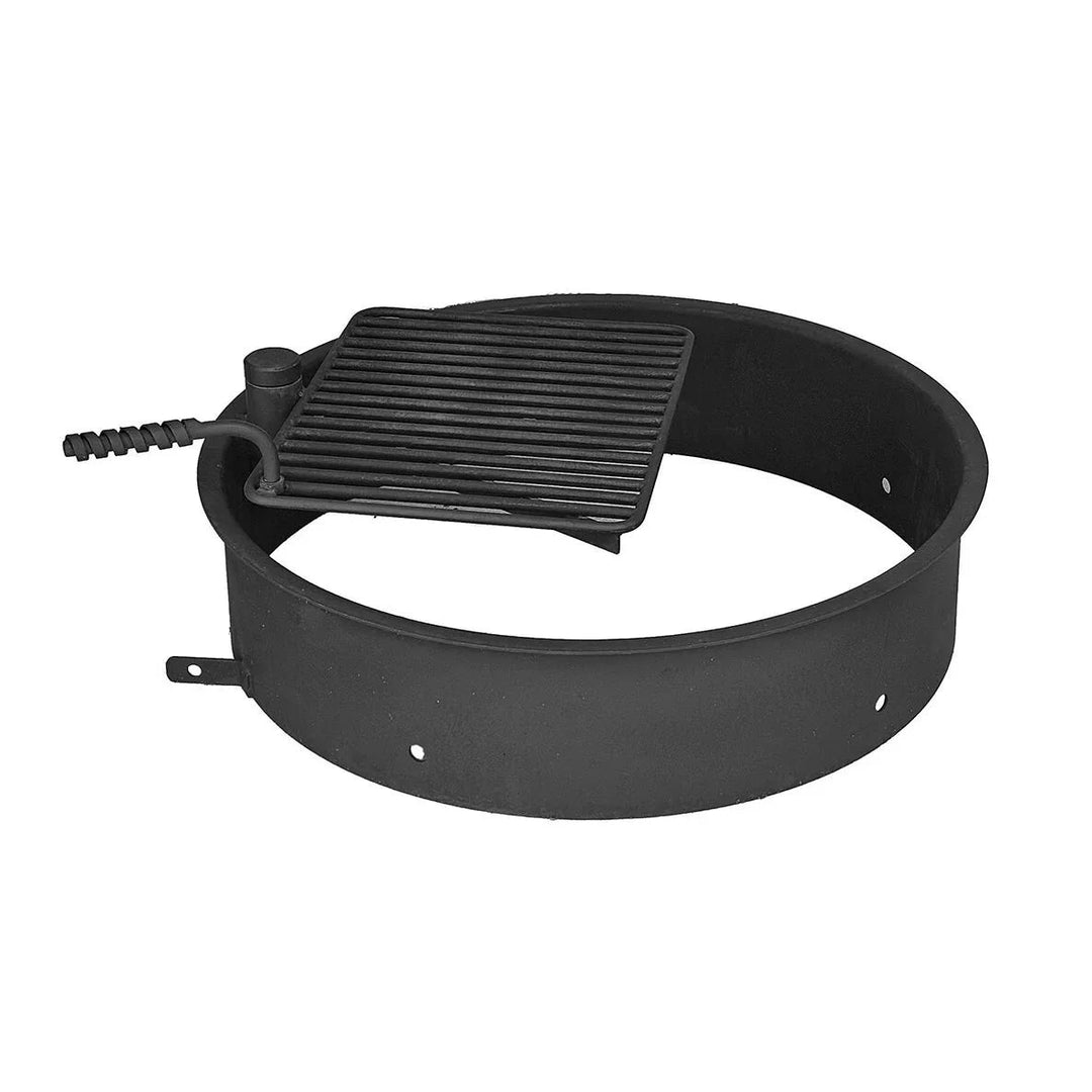 32" Steel Fire Pit Ring with Swivel Cooking Grate – Commercial Heavy Duty - Outdoorsiness