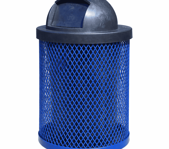 36 Gallon Diamond Expanded Steel Commercial Outdoor Trash Can – Plastic Dome Lid, Liner & Base - Outdoorsiness