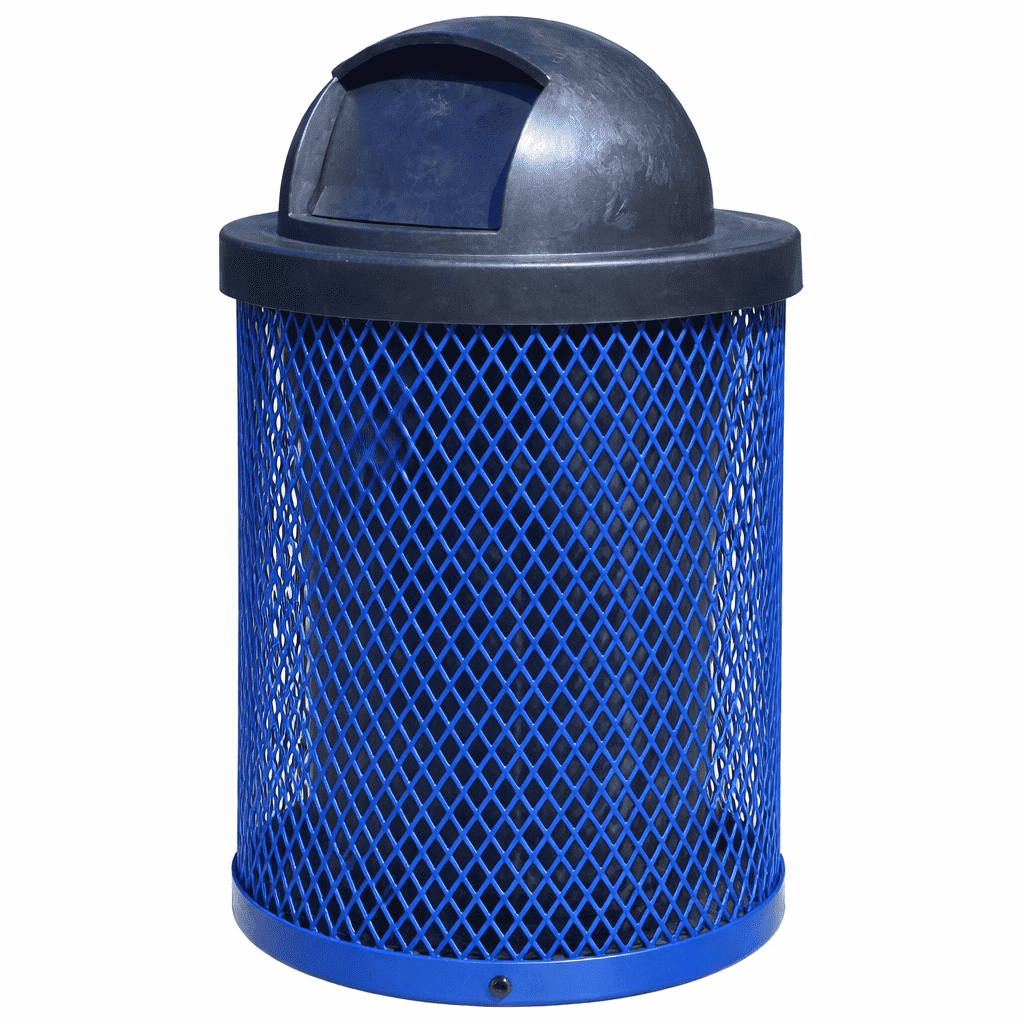 36 Gallon Diamond Expanded Steel Commercial Outdoor Trash Can – Plastic Dome Lid, Liner & Base - Outdoorsiness