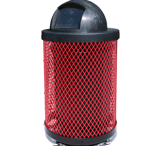 36 Gallon Diamond Expanded Steel Commercial Outdoor Trash Can – Plastic Dome Lid, Liner & Base - Outdoorsiness
