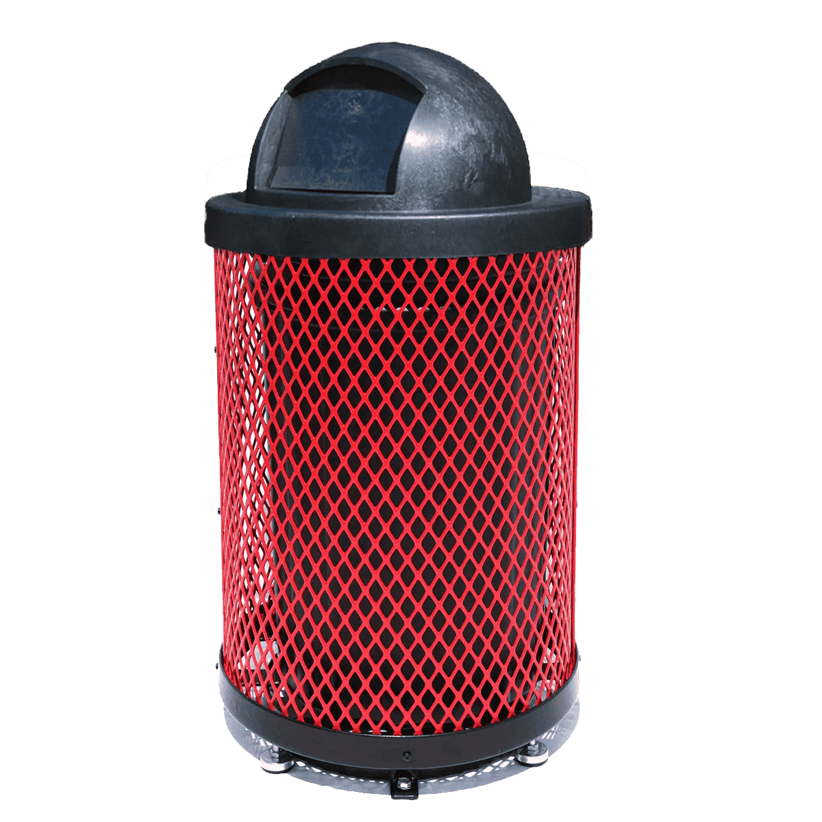 36 Gallon Diamond Expanded Steel Commercial Outdoor Trash Can – Plastic Dome Lid, Liner & Base - Outdoorsiness
