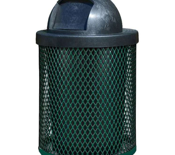 36 Gallon Diamond Expanded Steel Commercial Outdoor Trash Can – Plastic Dome Lid, Liner & Base - Outdoorsiness
