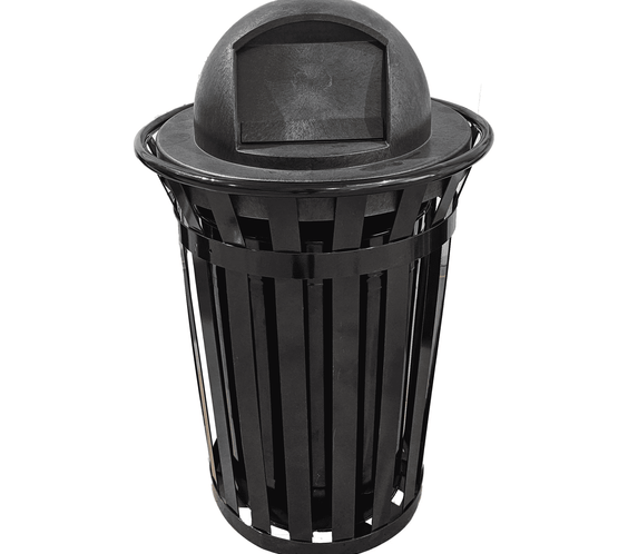 36 Gallon Slatted Steel Commercial Outdoor Trash Can – Wide Top Dome Lid & Liner - Outdoorsiness