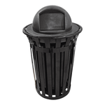 36 Gallon Slatted Steel Commercial Outdoor Trash Can – Wide Top Dome Lid & Liner - Outdoorsiness