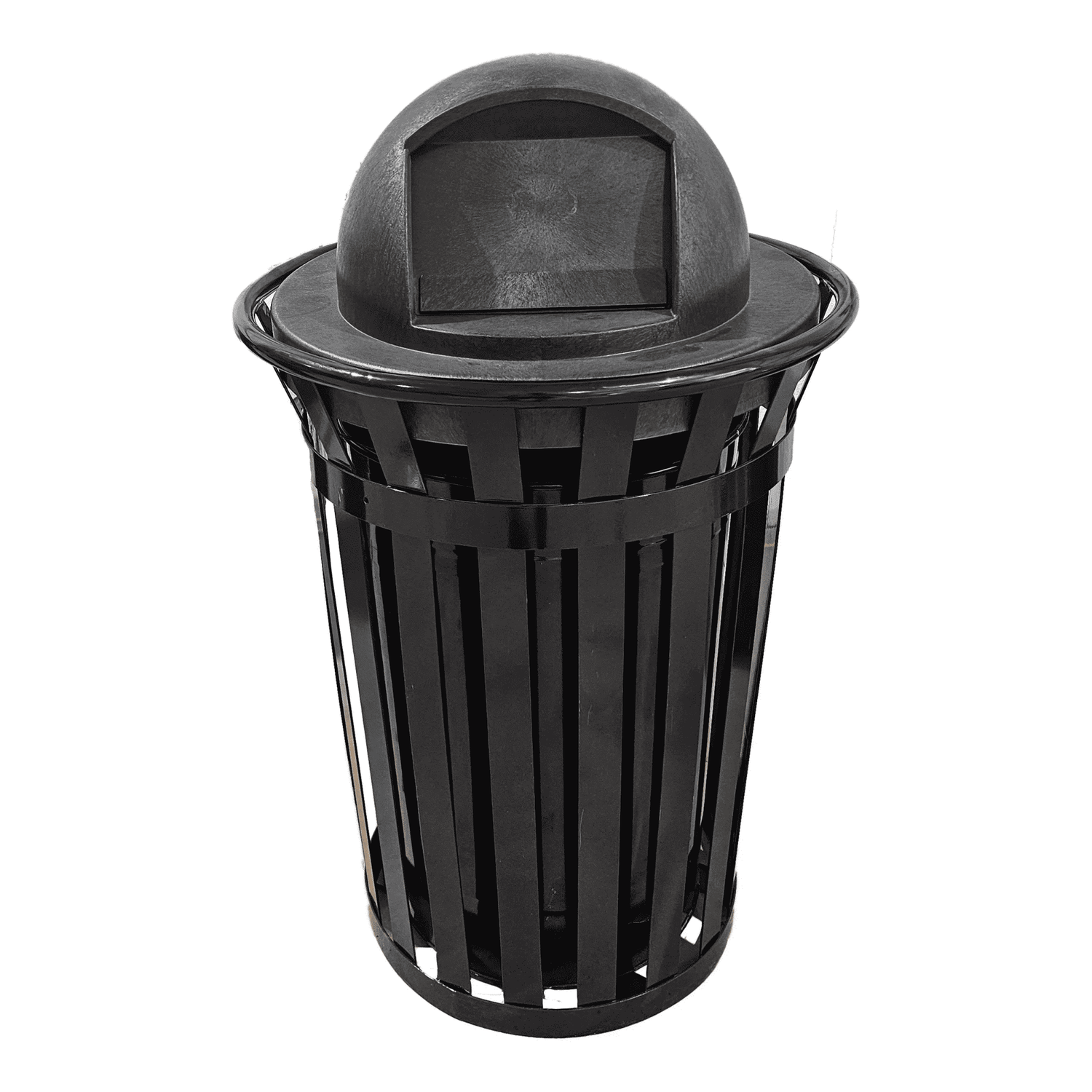 36 Gallon Slatted Steel Commercial Outdoor Trash Can – Wide Top Dome Lid & Liner - Outdoorsiness