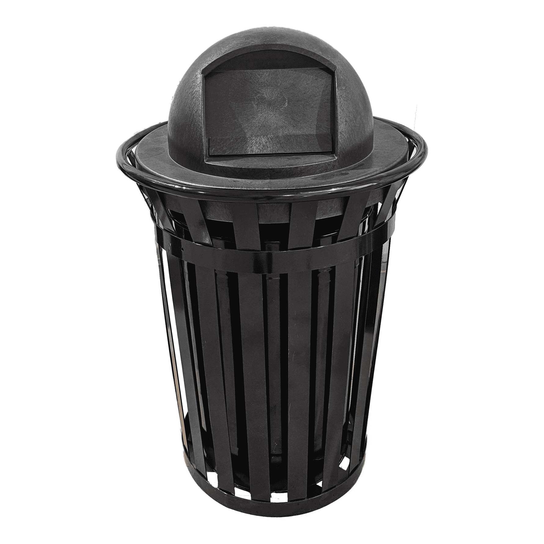 36 Gallon Slatted Steel Commercial Outdoor Trash Can – Wide Top Dome Lid & Liner - Outdoorsiness
