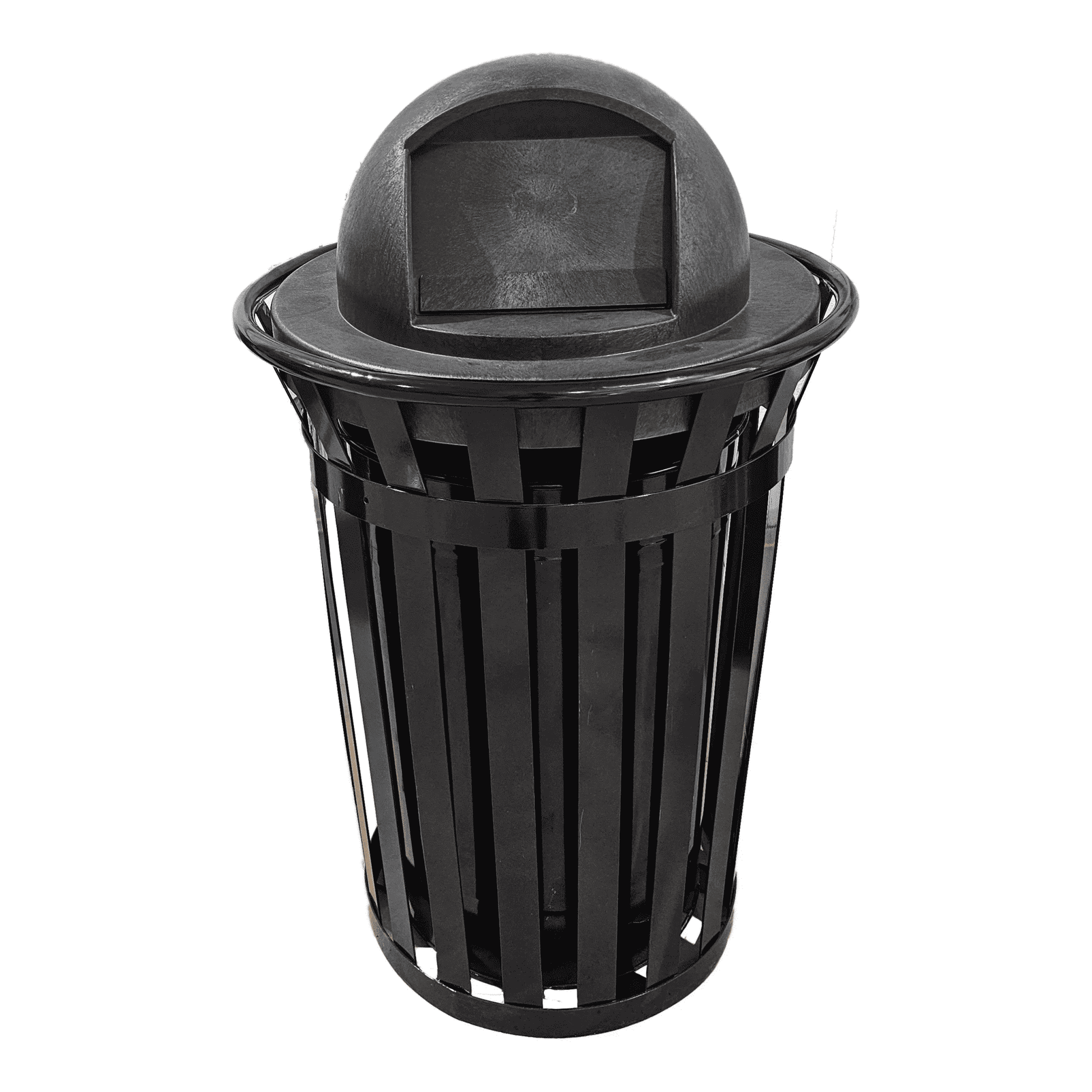 36 Gallon Slatted Steel Commercial Outdoor Trash Can – Wide Top Dome Lid & Liner - Outdoorsiness