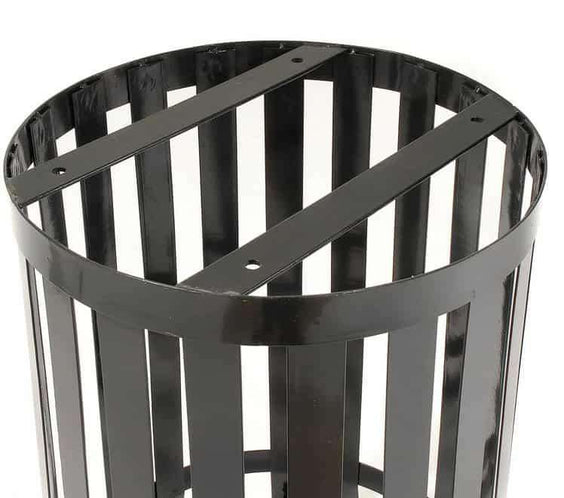 36 Gallon Slatted Steel Commercial Outdoor Trash Can – Wide Top Dome Lid & Liner - Outdoorsiness