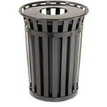 36 Gallon Slatted Steel Commercial Outdoor Trash Can – Wide Top Flat Lid - Outdoorsiness