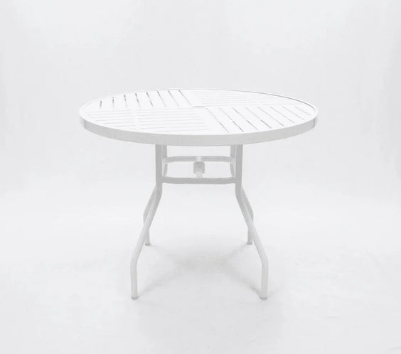Beach Club 36in Round Aluminum Commercial Pool Patio Table – Punched Top, Round Legs