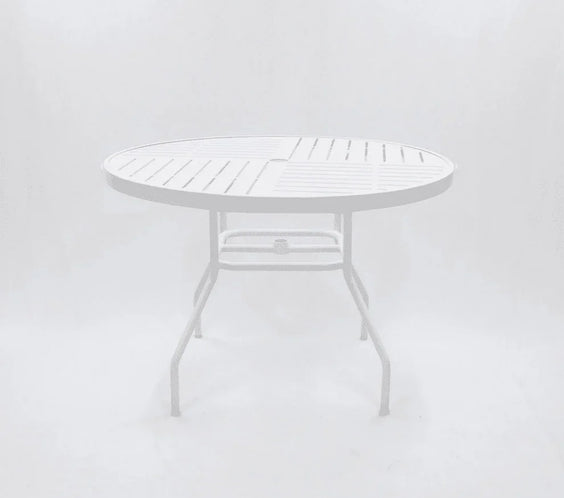 Beach Club 42in Round Aluminum Commercial Pool Patio Table – Punched Top, Round Legs
