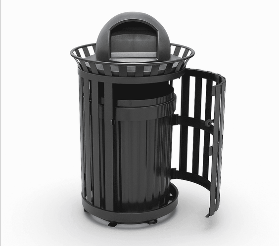 45 Gallon Slatted Commercial Outdoor Trash Receptacle – Side Opening with Dome Lid & Liner - Outdoorsiness