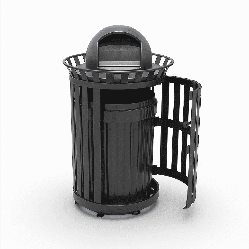 45 Gallon Slatted Commercial Outdoor Trash Receptacle – Side Opening with Dome Lid & Liner - Outdoorsiness