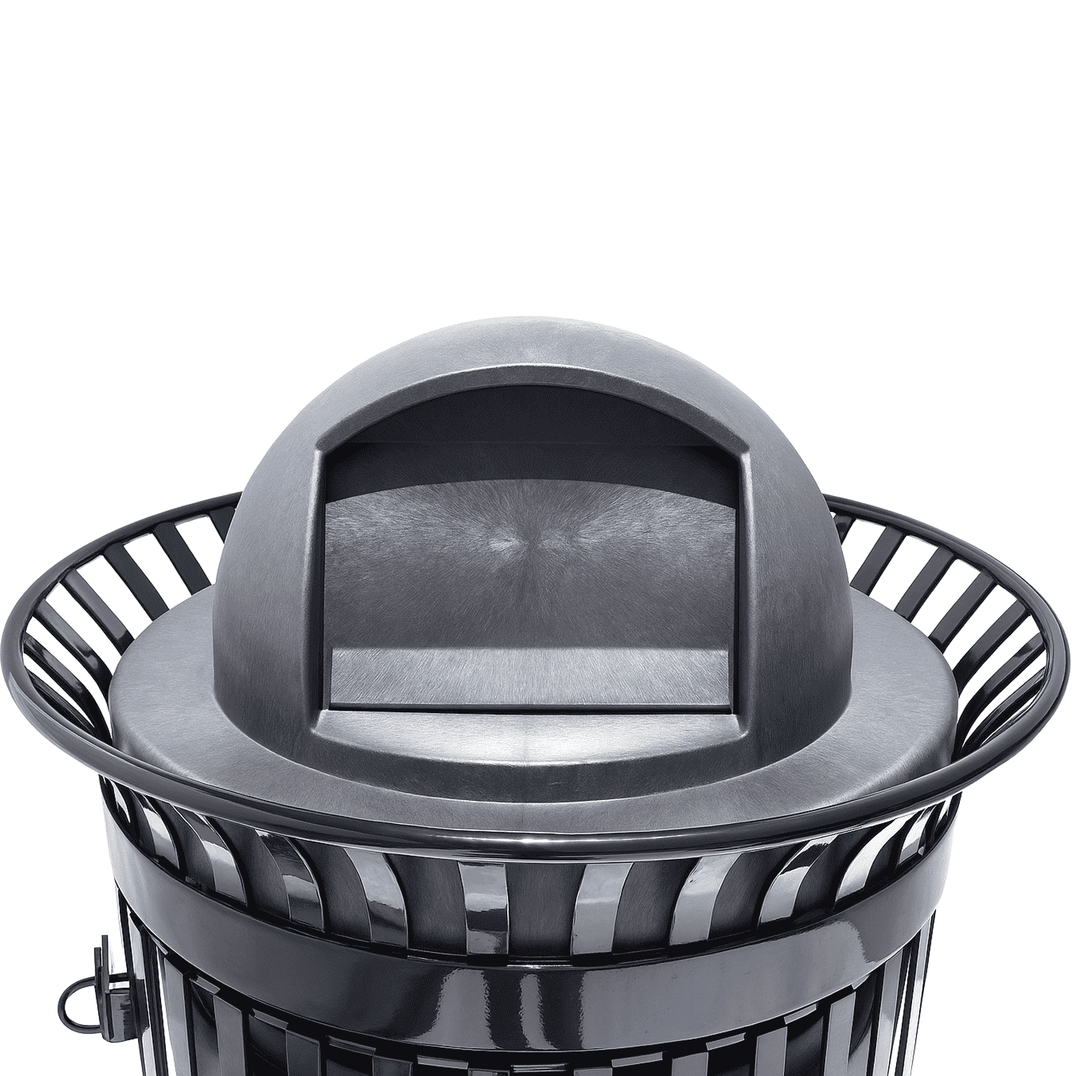 45 Gallon Slatted Commercial Outdoor Trash Receptacle – Side Opening with Dome Lid & Liner - Outdoorsiness