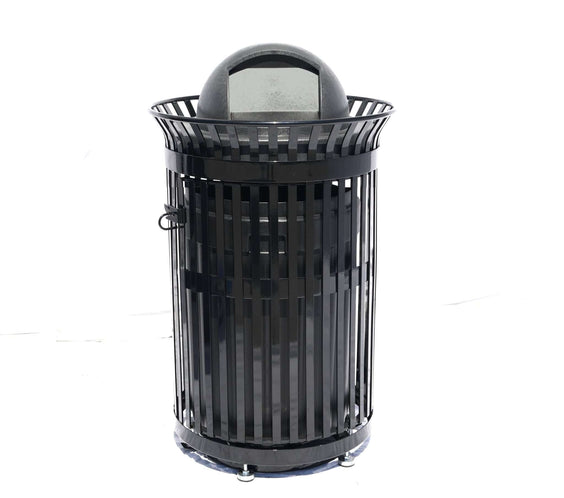45 Gallon Slatted Commercial Outdoor Trash Receptacle – Side Opening with Dome Lid & Liner - Outdoorsiness