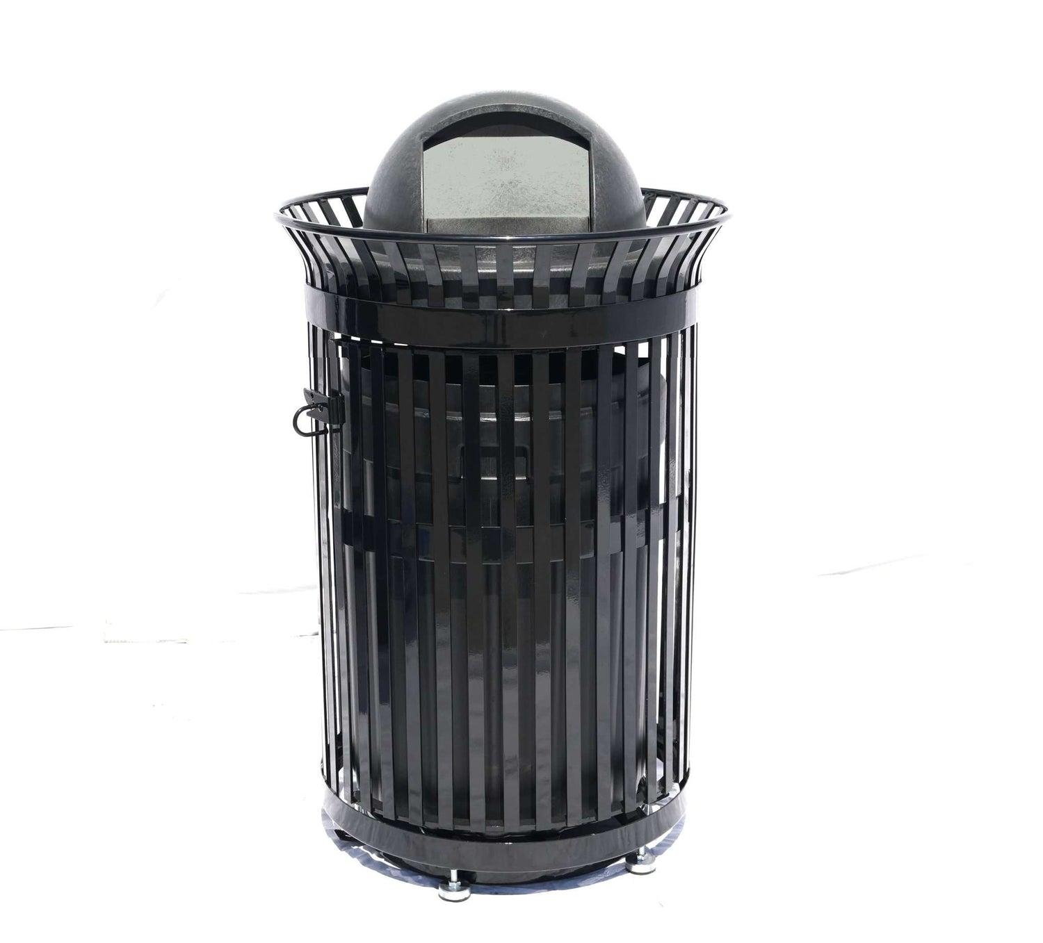 45 Gallon Slatted Commercial Outdoor Trash Receptacle – Side Opening with Dome Lid & Liner - Outdoorsiness