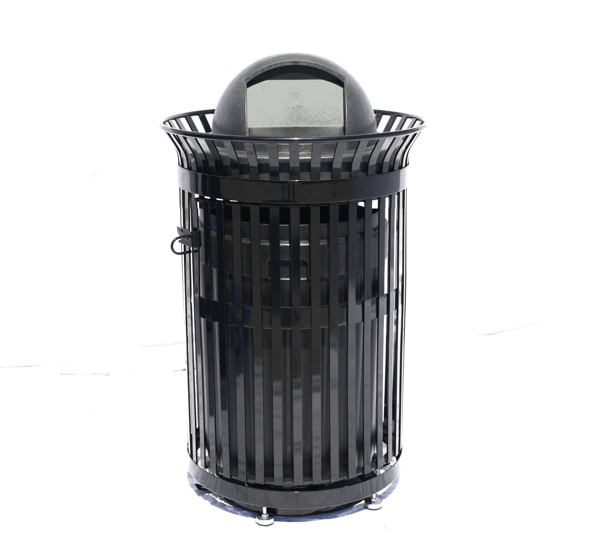 45 Gallon Slatted Commercial Outdoor Trash Receptacle – Side Opening with Dome Lid & Liner - Outdoorsiness