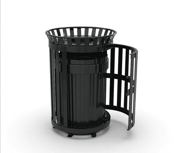 45 Gallon Slatted Commercial Outdoor Trash Receptacle – Side Opening with Flat Lid & Liner - Outdoorsiness